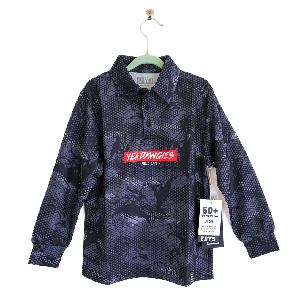 Kids Reeflex Fishing Jersey - Charcoal Camo