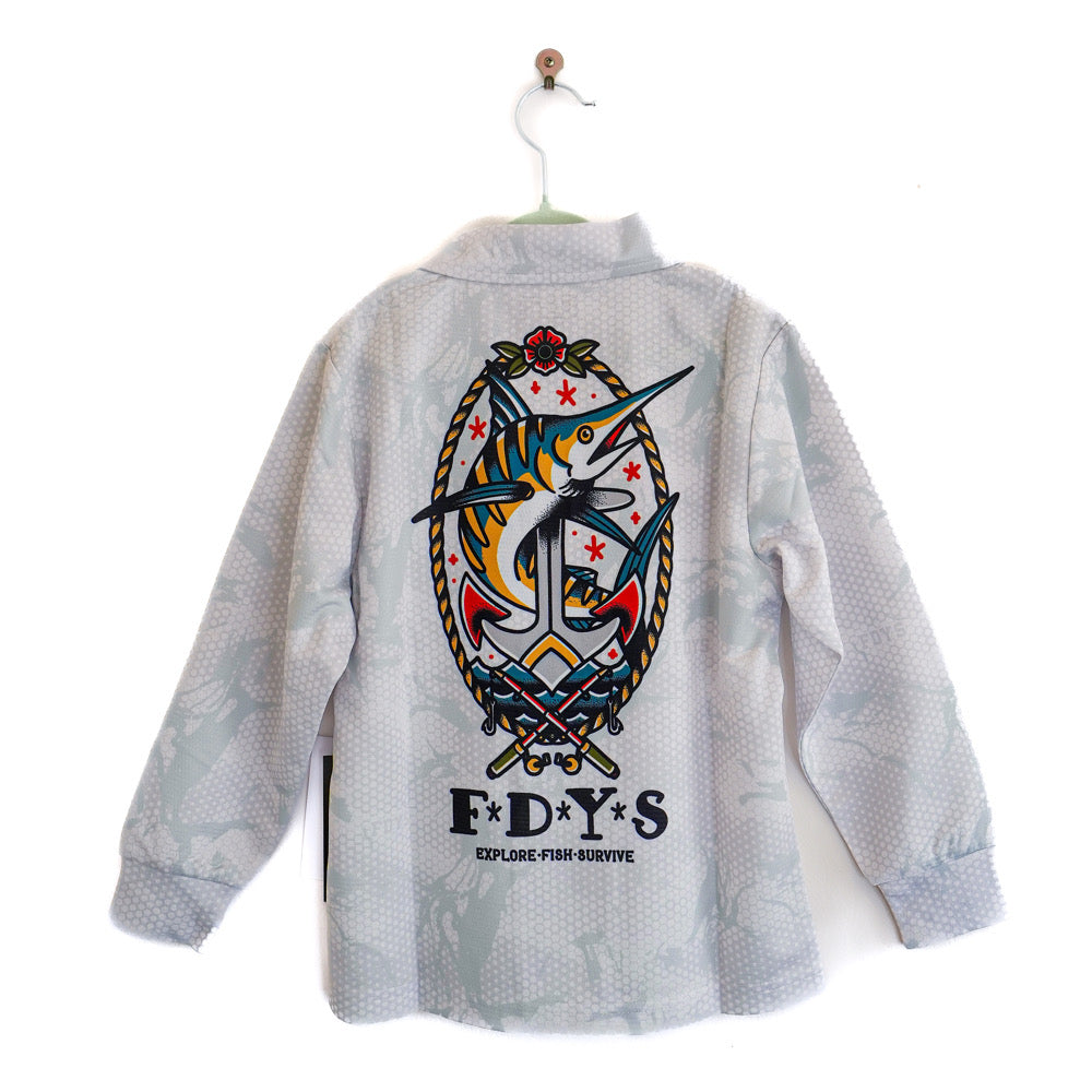 Kids Reeflex Fishing Jersey - White Camo